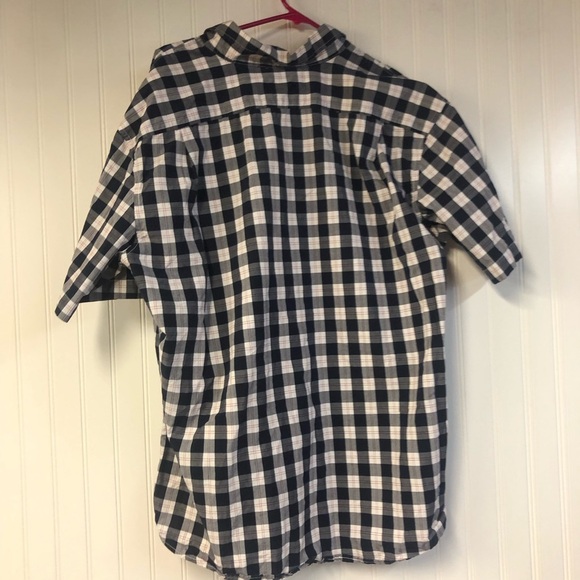 Eddie Bauer Men's Navy and White Checker Plaid Short Sleeve Button Down Shirt XL - Picture 4 of 5